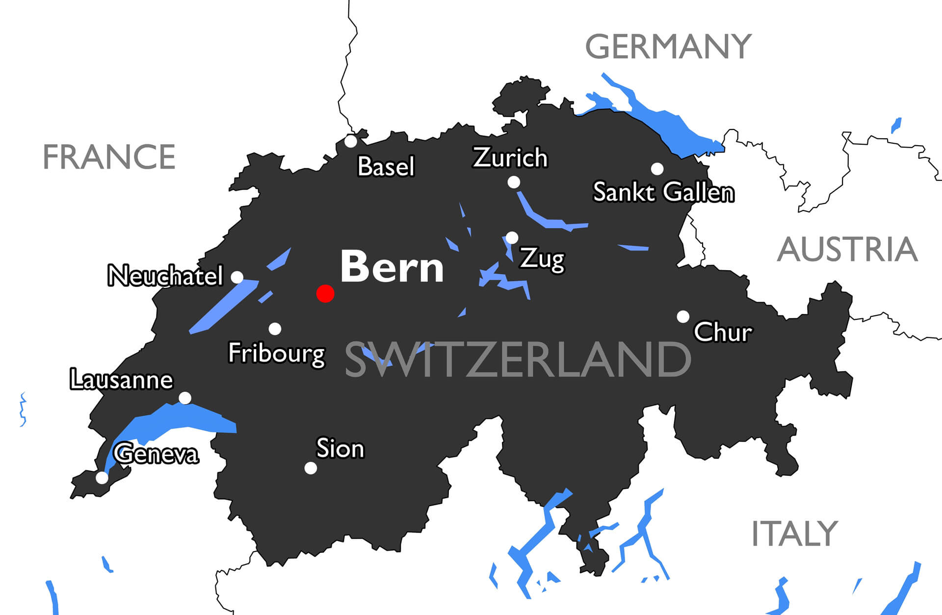 Carte de Berne couleur detaillee de vecteur en Suisse
